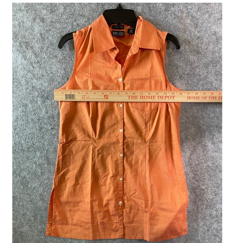 New York & Company City Stretch Orange Sleeveless Button Up Tunic Top XS - Picture 7 of 9